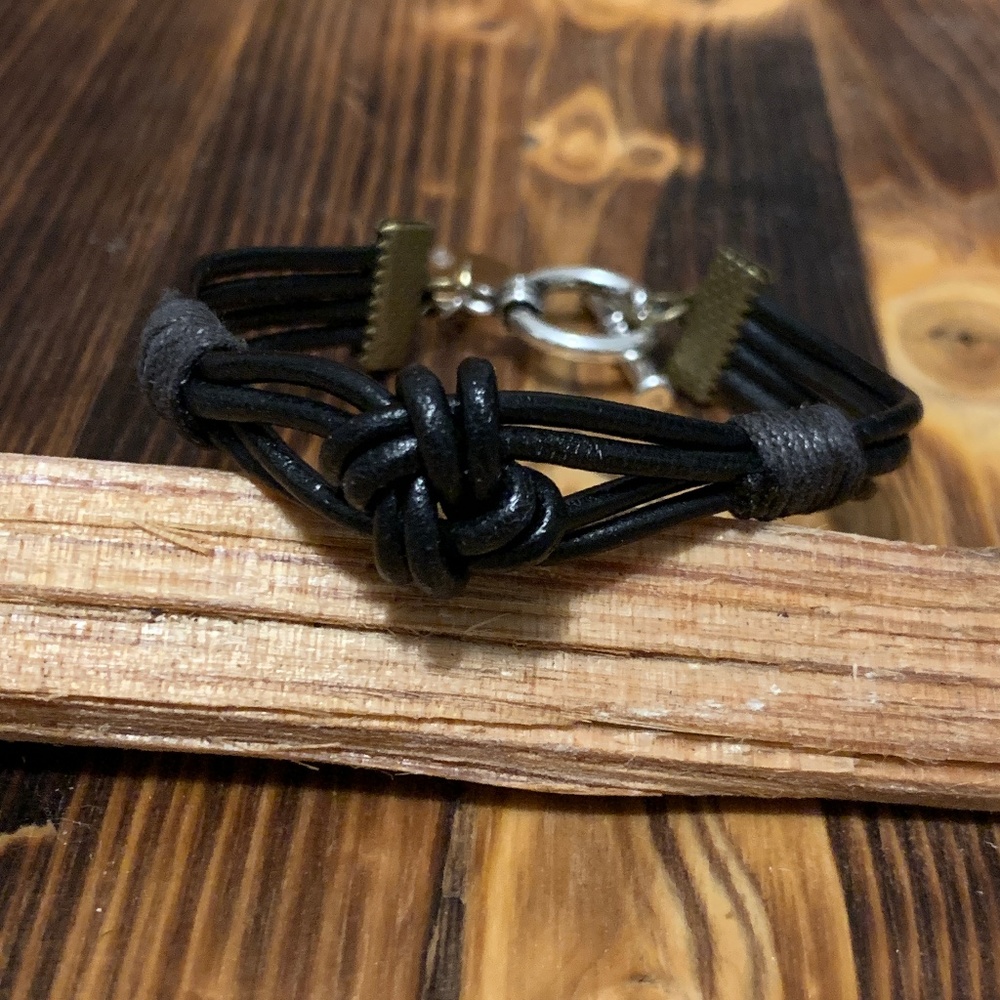 Celtic Knot Black Leather Bracelet